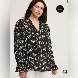 Floral ruffle sleeve peasant blouse size 3 22/24 cottagecore boho hippie